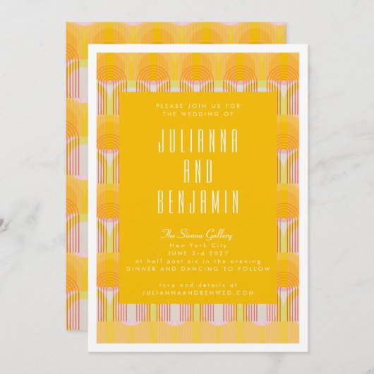 Mittelalterliche Hochzeit der modernen gelben geom Einladung (Vorne/Hinten)