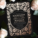 Mittelalterliche Hochzeit des Schwarzen Schwertsch Folieneinladung<br><div class="desc">Mit diesem Royal Sword & Shield Medieval Fantasy Monogram laden Sie Ihre Hochzeitsgäste ein. Dieses Design eignet sich perfekt für Paare, die eine authentische, aber moderne mittelalterliche Fantasy-Ästhetik suchen. Personalisieren Sie Text, Schriftart und Hintergrundfarbe, um Ihre Designeinstellungen Anzug zu erhalten. Matching Items in unserem Shop für ein komplettes Party Thema....</div>