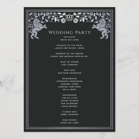 Mittelalterliche Hochzeit von Black & Silver Royal Programm (Rückseite)