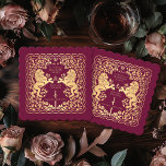 Mittelalterliche Hochzeit von Red Royal Lion Untersetzer<br><div class="desc">Fügen Sie Ihrem Tischfußball königlichen Charme hinzu! Diese individuellen Untersetzer zeichnen sich durch ein majestätisches Löwen- und Blumendesign mit Ihren Namen und Monogramm aus, alle in luxuriösem Gold vor einem roten Hintergrund. Ideal für eine mittelalterliche Fantasy-Feier mit zeitloser Eleganz! Das Gold in diesem Artikel ist NICHT reale Folie und wird...</div>