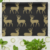 Mittelalterliche Holiday Deer Pattern Schwarz und Geschirrtuch (Gefaltet)