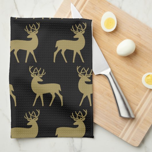 Mittelalterliche Holiday Deer Pattern Schwarz und Geschirrtuch (Viertel Falte)