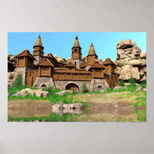 Mittelalterliche Holzfestungslandschaft Poster