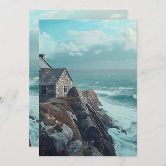 Mittelalterliche Hütte auf einer Klippe Einladung (Vorne/Hinten)