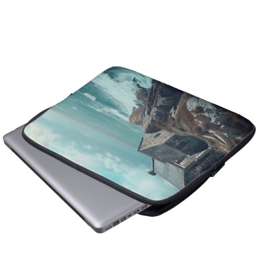 Mittelalterliche Hütte auf einer Klippe Laptopschutzhülle (Vorne Knopf)