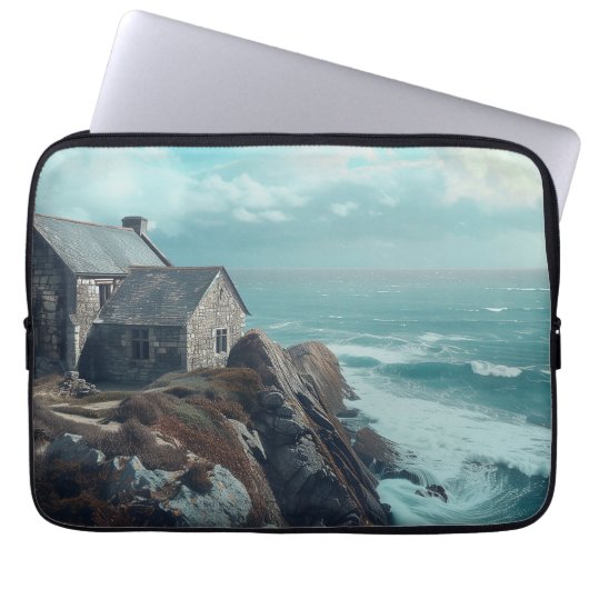 Mittelalterliche Hütte auf einer Klippe Laptopschutzhülle (Vorderseite)