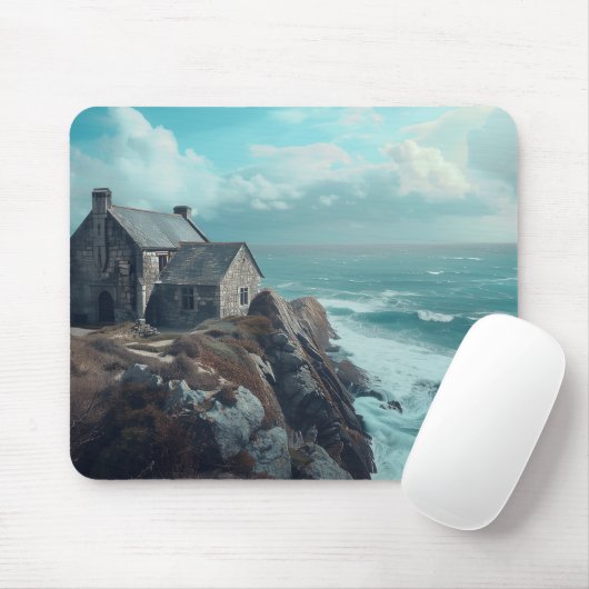 Mittelalterliche Hütte auf einer Klippe Mousepad (Mit Mouse)