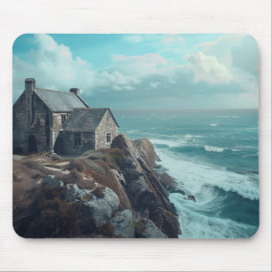 Mittelalterliche Hütte auf einer Klippe Mousepad