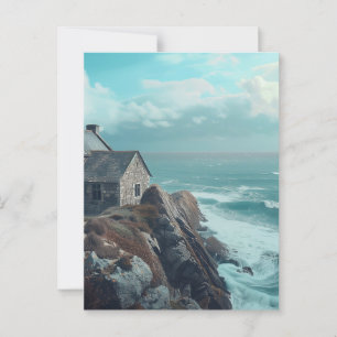 Mittelalterliche Hütte auf einer Klippe Postkarte