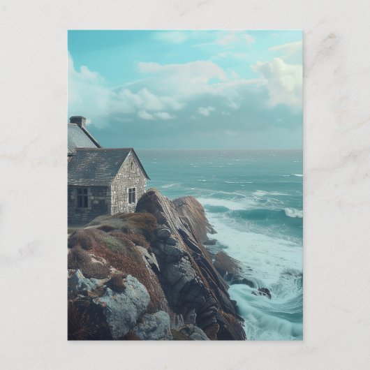 Mittelalterliche Hütte auf einer Klippe Postkarte (Vorderseite)