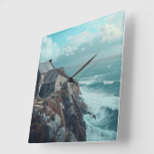 Mittelalterliche Hütte auf einer Klippe Quadratische Wanduhr (Winkel)