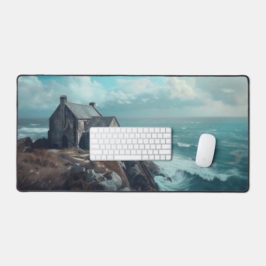 Mittelalterliche Hütte auf einer Klippe Schreibtischunterlage (Tastatur & Maus)