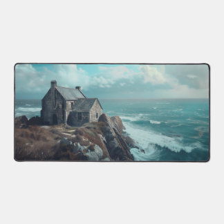 Mittelalterliche Hütte auf einer Klippe Schreibtischunterlage