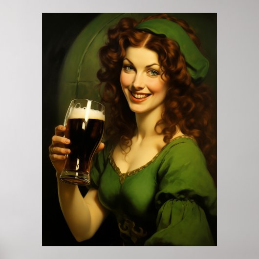 Mittelalterliche Irish Maiden Drink Bierfantasie Poster (Vorne)