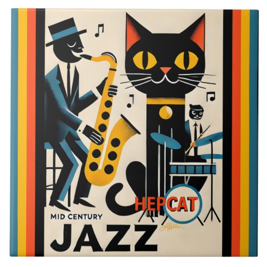 Mittelalterliche Jazz-Zeitalter HepCat Black Cat Fliese (Vorderseite)