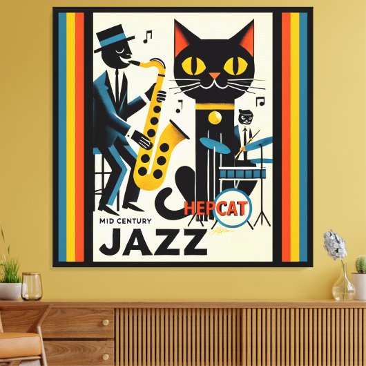 Mittelalterliche Jazz-Zeitalter HepCat Black Cat Leinwanddruck (Insitu (Wohnzimmer))