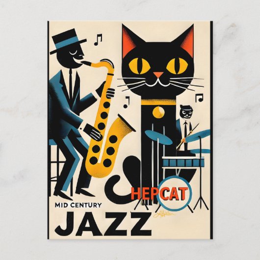 Mittelalterliche Jazz-Zeitalter HepCat Black Cat Postkarte (Vorderseite)