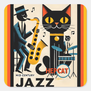 Mittelalterliche Jazz-Zeitalter HepCat Black Cat Quadratischer Aufkleber