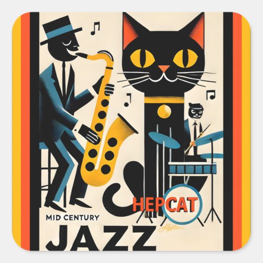 Mittelalterliche Jazz-Zeitalter HepCat Black Cat Quadratischer Aufkleber (Vorderseite)
