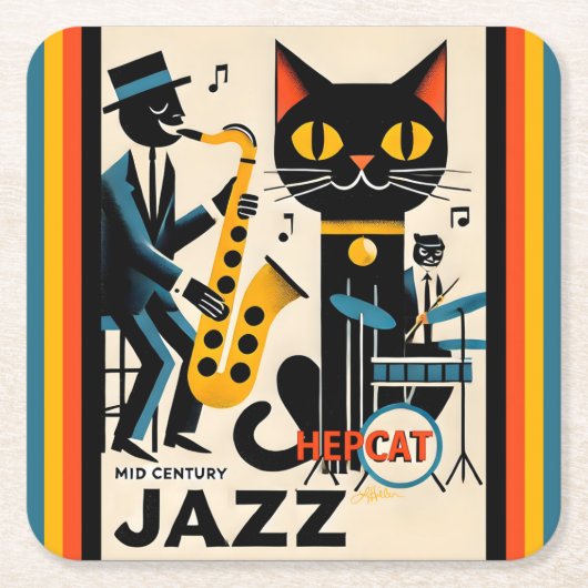 Mittelalterliche Jazz-Zeitalter HepCat Black Cat Rechteckiger Pappuntersetzer (Vorderseite)