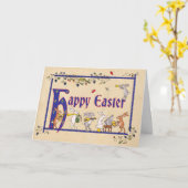 Mittelalterliche Kaninchen Osterkarte Karte (Gelbe Blume)
