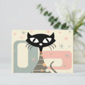 Mittelalterliche Katze Mitte des Jahrhunderts Mode Einladung (Stehend Vorderseite)