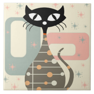 Mittelalterliche Katze Mitte des Jahrhunderts Mode Fliese