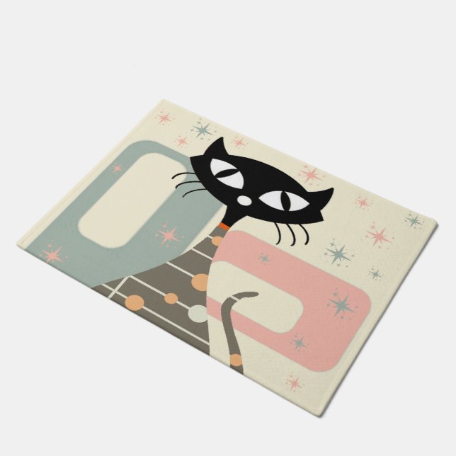 Mittelalterliche Katze Mitte des Jahrhunderts Mode Fußmatte (Schrägansicht)