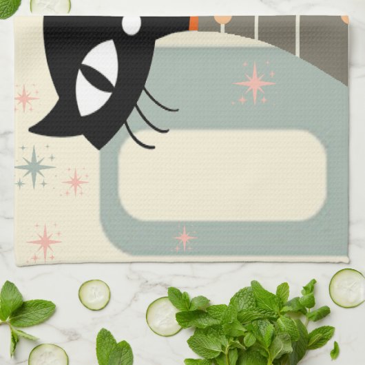 Mittelalterliche Katze Mitte des Jahrhunderts Mode Geschirrtuch (Gefaltet)