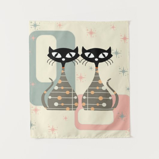 Mittelalterliche Katze Mitte des Jahrhunderts Mode Wandteppich (Vorderseite)