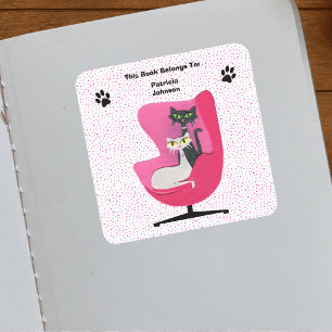 Mittelalterliche Katzen Rosa Stuhl Paw Prints Polk Quadratischer Aufkleber