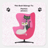 Mittelalterliche Katzen Rosa Stuhl Paw Prints Polk Quadratischer Aufkleber (Vorderseite)