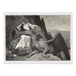 Mittelalterliche Königin & Pet Dragon perfekt Poster