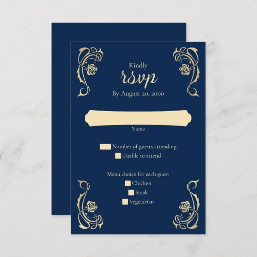 Mittelalterliche Königliche Rose Hochzeit RSVP-Kar RSVP Karte (Vorne/Hinten)