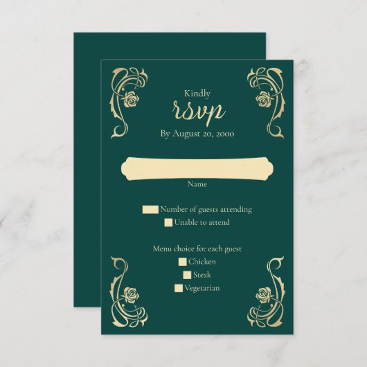 Mittelalterliche Königliche Rose Hochzeit RSVP-Kar RSVP Karte (Vorne/Hinten)