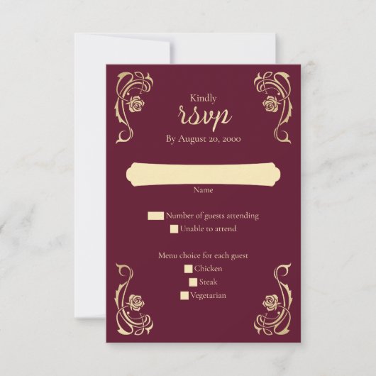 Mittelalterliche Königliche Rose Hochzeit RSVP-Kar RSVP Karte (Vorderseite)
