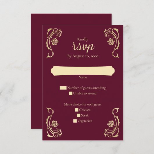 Mittelalterliche Königliche Rose Hochzeit RSVP-Kar RSVP Karte (Vorne/Hinten)