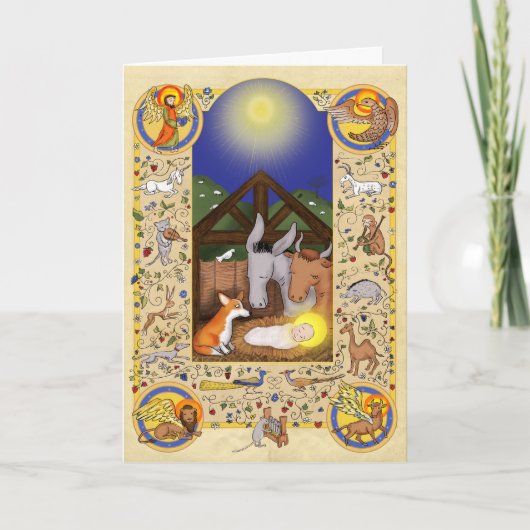 Mittelalterliche Krippe mit Korgi Weihnachtskarte Karte (Vorderseite)