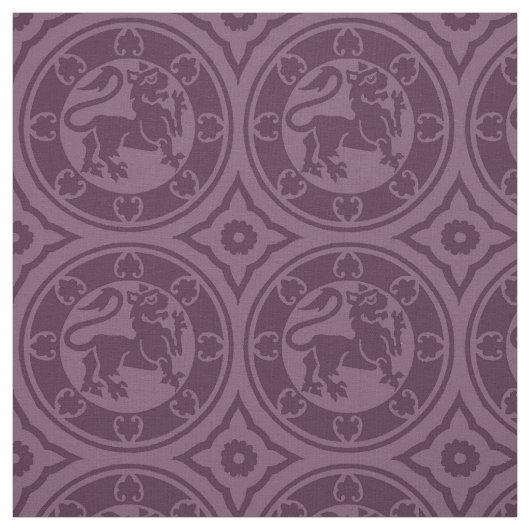 Mittelalterliche Löwen, Auberginen Stoff (Muster)