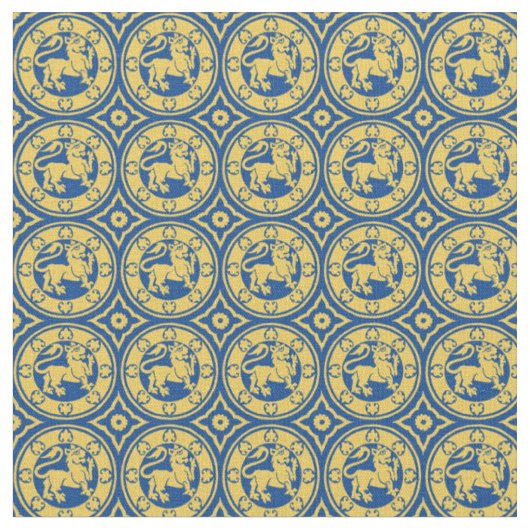 Mittelalterliche Löwen, blau gelb Stoff (Nahaufnahme)