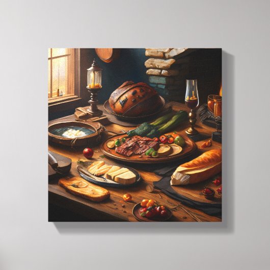 Mittelalterliche Mahlzeit Stretched Canvas Print Leinwanddruck (Vorderseite)