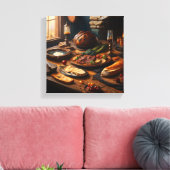 Mittelalterliche Mahlzeit Stretched Canvas Print Leinwanddruck (Insitu (Wohnzimmer))