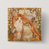 Mittelalterliche Märchenkatzen mit Vögeln und Blum Button (Vorderseite)