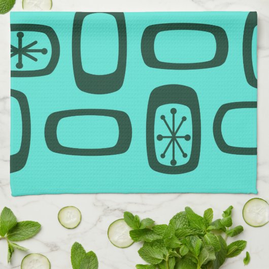 Mittelalterliche MCM gerundete Rechtecke Türkis Geschirrtuch (Gefaltet)