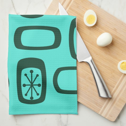 Mittelalterliche MCM gerundete Rechtecke Türkis Geschirrtuch (Viertel Falte)