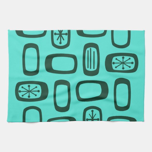 Mittelalterliche MCM gerundete Rechtecke Türkis Geschirrtuch (Horizontal)