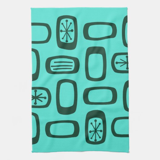 Mittelalterliche MCM gerundete Rechtecke Türkis Geschirrtuch (Vertikal)