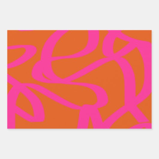 Mittelalterliche moderne Abstrakte Linien Orange u Geschenkpapier Set (Vorderseite)