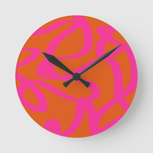 Mittelalterliche moderne Abstrakte Linien Orange u Runde Wanduhr (Vorderseite)