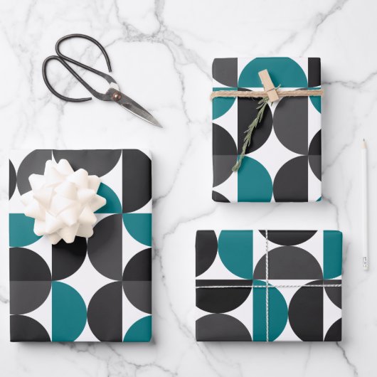 Mittelalterliche Moderne Abstrakte Muster Blau & W Geschenkpapier Set (Vorderseite)